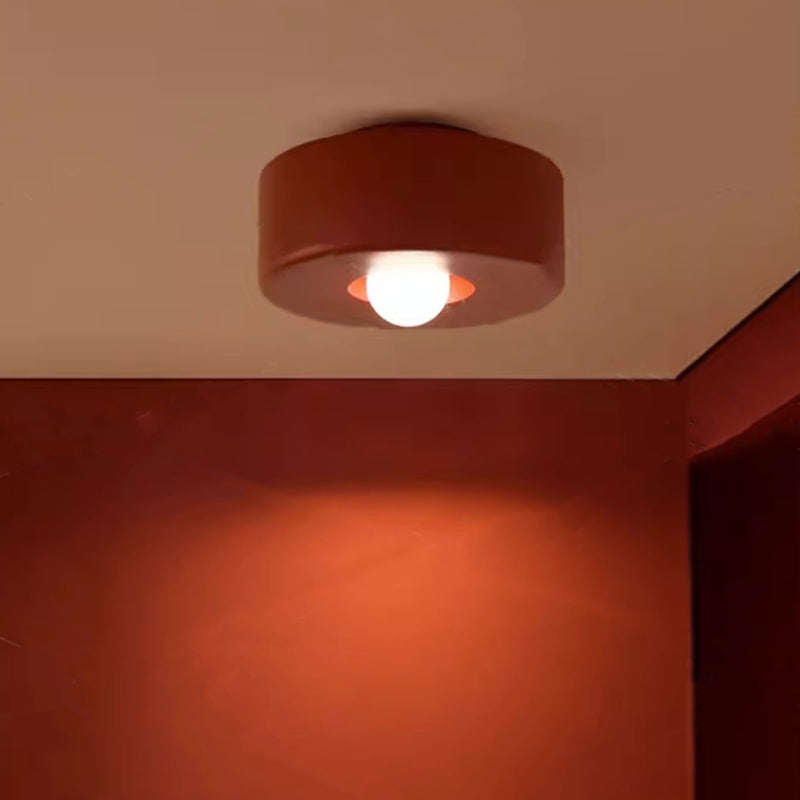 Contemporary Nordic Round Cylinder Hardware Resin 1-Light Semi-Flush Mount Ceiling Light For Hallway