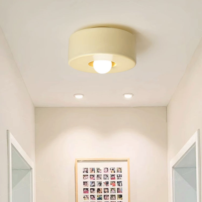 Contemporary Nordic Round Cylinder Hardware Resin 1-Light Semi-Flush Mount Ceiling Light For Hallway