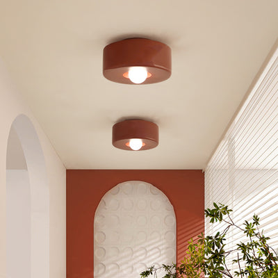 Contemporary Nordic Round Cylinder Hardware Resin 1-Light Semi-Flush Mount Ceiling Light For Hallway