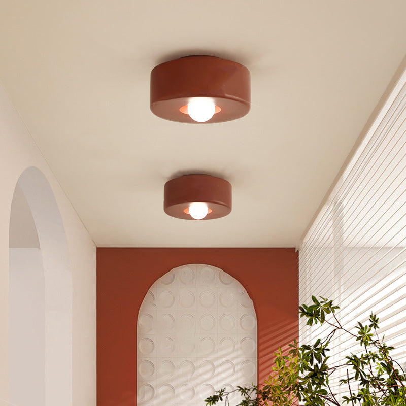 Contemporary Nordic Round Cylinder Hardware Resin 1-Light Semi-Flush Mount Ceiling Light For Hallway