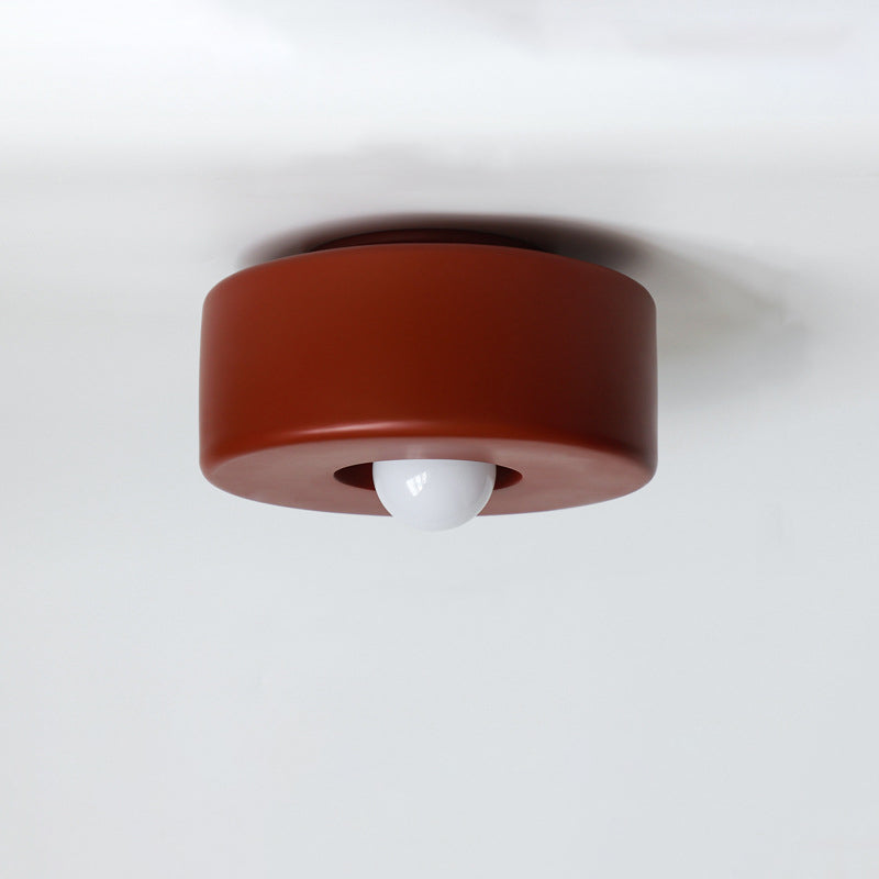 Contemporary Nordic Round Cylinder Hardware Resin 1-Light Semi-Flush Mount Ceiling Light For Hallway