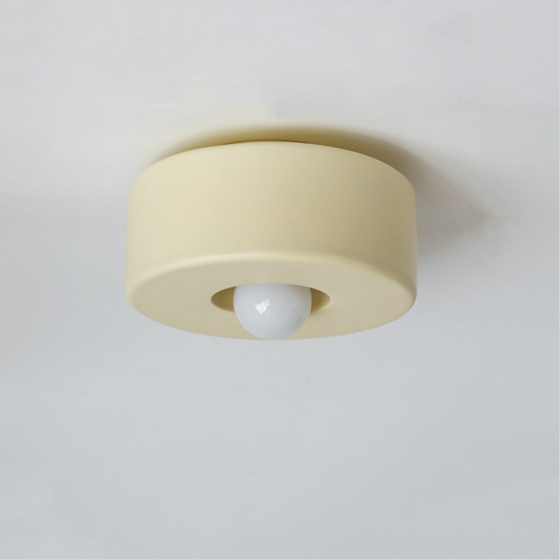 Contemporary Nordic Round Cylinder Hardware Resin 1-Light Semi-Flush Mount Ceiling Light For Hallway