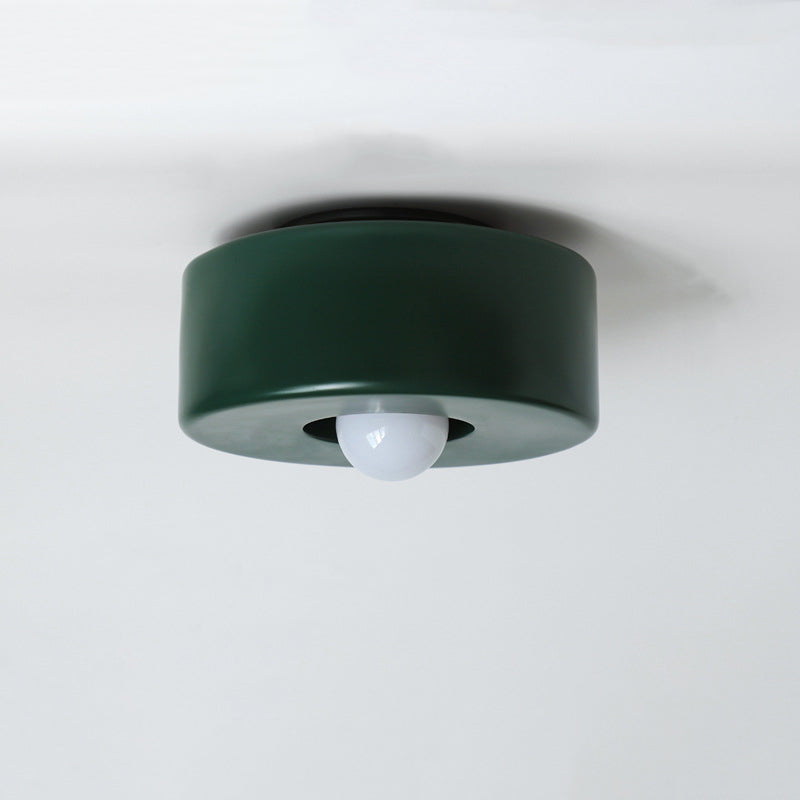 Contemporary Nordic Round Cylinder Hardware Resin 1-Light Semi-Flush Mount Ceiling Light For Hallway