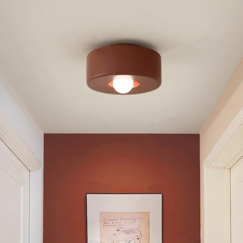 Contemporary Nordic Round Cylinder Hardware Resin 1-Light Semi-Flush Mount Ceiling Light For Hallway