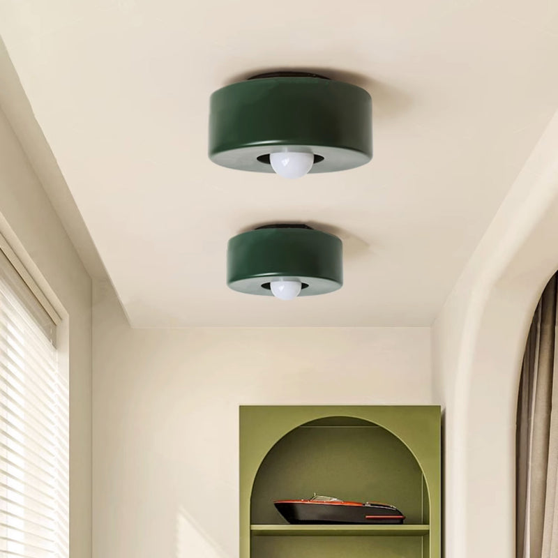 Contemporary Nordic Round Cylinder Hardware Resin 1-Light Semi-Flush Mount Ceiling Light For Hallway