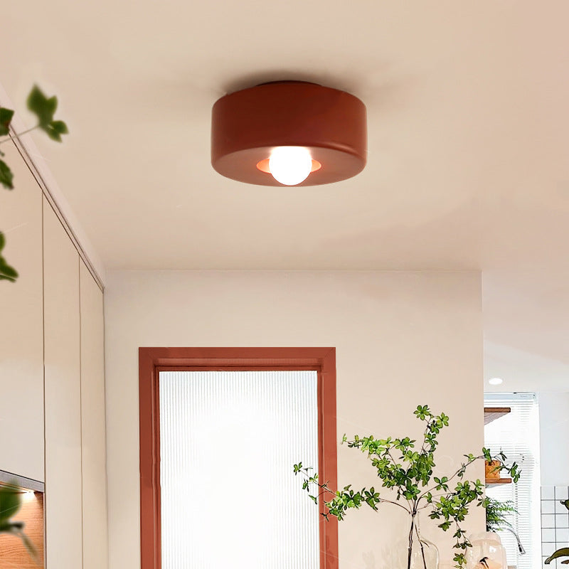 Contemporary Nordic Round Cylinder Hardware Resin 1-Light Semi-Flush Mount Ceiling Light For Hallway