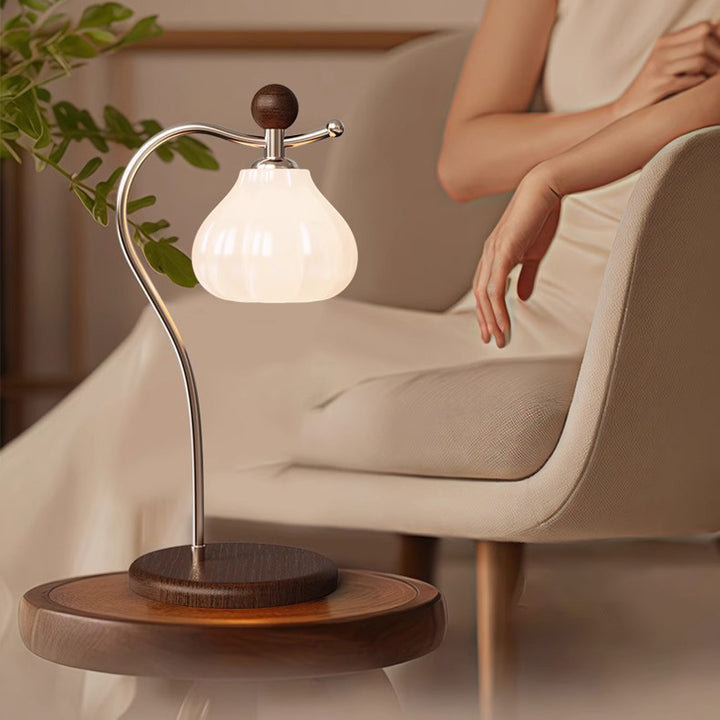 Traditional Vintage Floral Arc Round Cone Wood Iron Glass LED Table Lamp For Bedroom