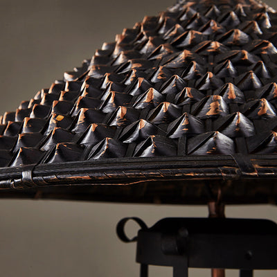 Cône de chapeau industriel contemporain cylindre en fer bambou verre suspension à 1 lumière pour salon 