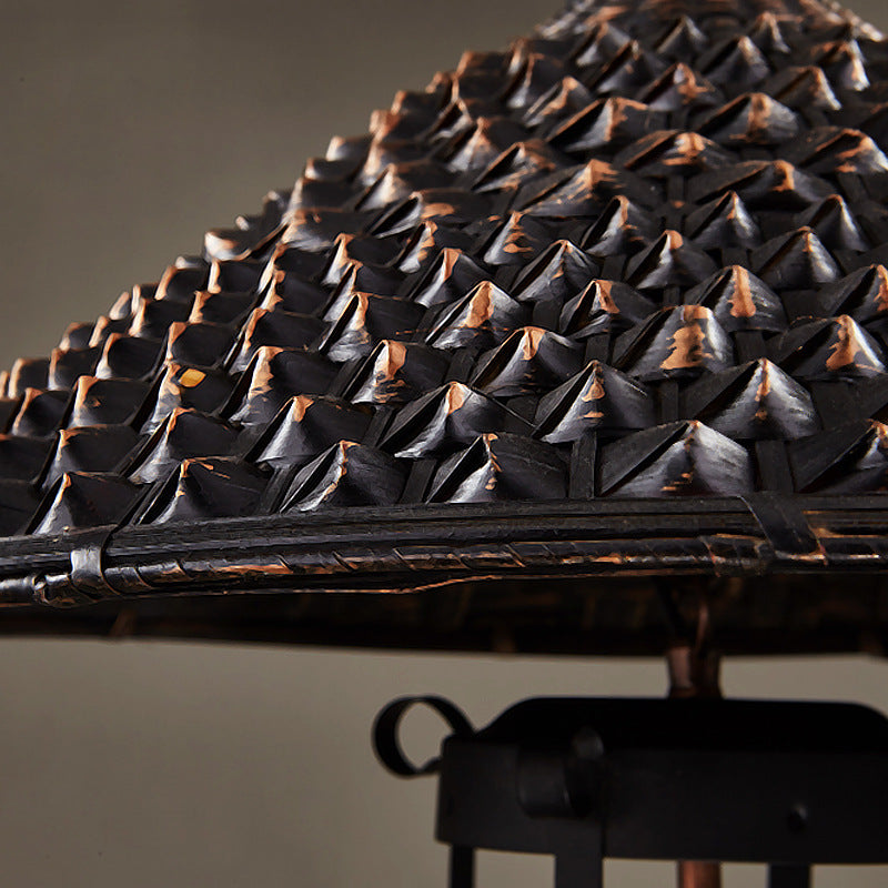 Cône de chapeau industriel contemporain cylindre en fer bambou verre suspension à 1 lumière pour salon 