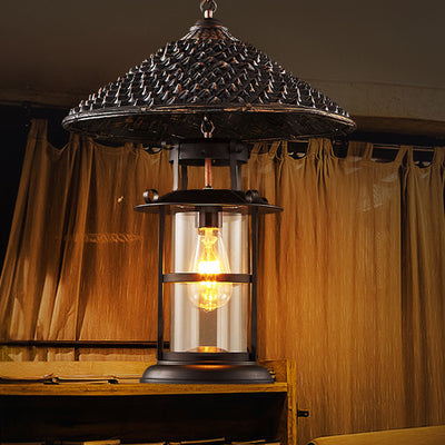 Cône de chapeau industriel contemporain cylindre en fer bambou verre suspension à 1 lumière pour salon 