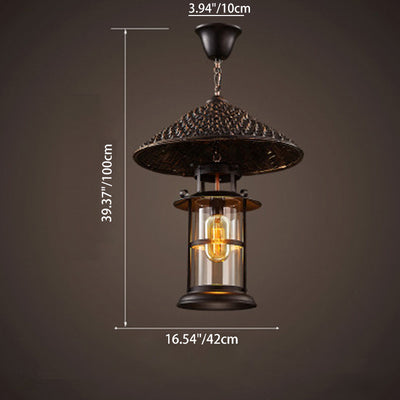 Cône de chapeau industriel contemporain cylindre en fer bambou verre suspension à 1 lumière pour salon 
