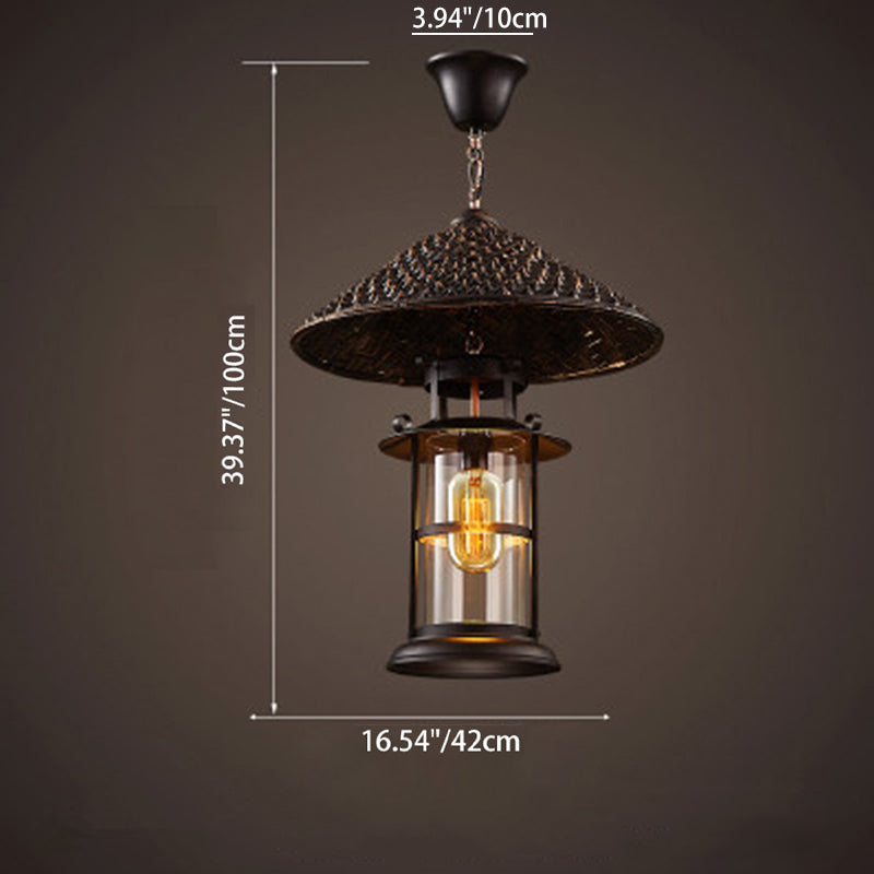 Cône de chapeau industriel contemporain cylindre en fer bambou verre suspension à 1 lumière pour salon 