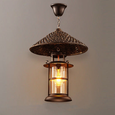 Cône de chapeau industriel contemporain cylindre en fer bambou verre suspension à 1 lumière pour salon 