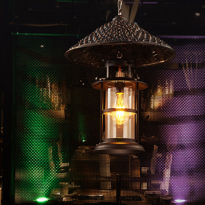 Cône de chapeau industriel contemporain cylindre en fer bambou verre suspension à 1 lumière pour salon 