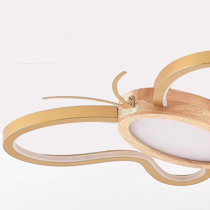 Luz de techo LED empotrada de forma de mariposa de hardware acrílico y madera de caucho para dormitorio para niños creativos contemporáneos 