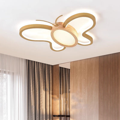 Luz de techo LED empotrada de forma de mariposa de hardware acrílico y madera de caucho para dormitorio para niños creativos contemporáneos 