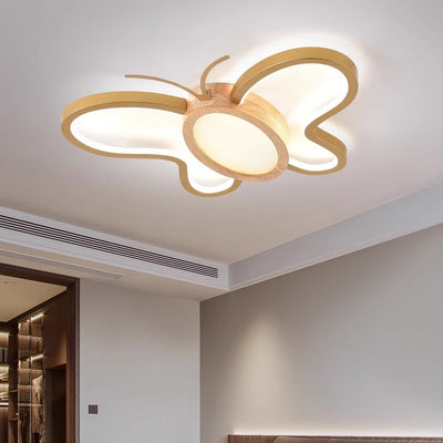 Luz de techo LED empotrada de forma de mariposa de hardware acrílico y madera de caucho para dormitorio para niños creativos contemporáneos 