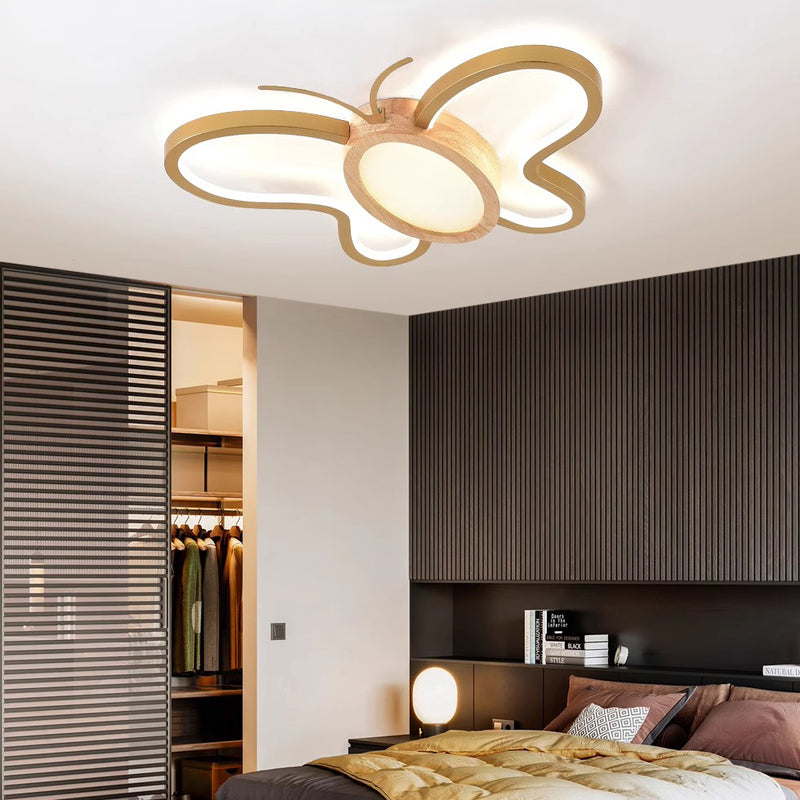 Luz de techo LED empotrada de forma de mariposa de hardware acrílico y madera de caucho para dormitorio para niños creativos contemporáneos 