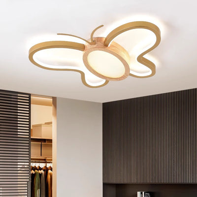 Luz de techo LED empotrada de forma de mariposa de hardware acrílico y madera de caucho para dormitorio para niños creativos contemporáneos 