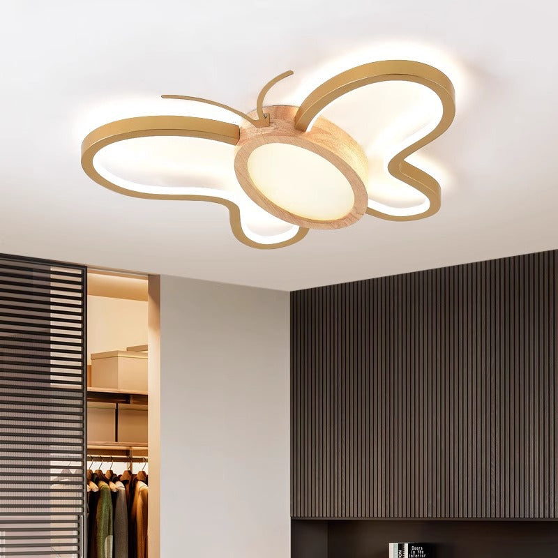Luz de techo LED empotrada de forma de mariposa de hardware acrílico y madera de caucho para dormitorio para niños creativos contemporáneos 
