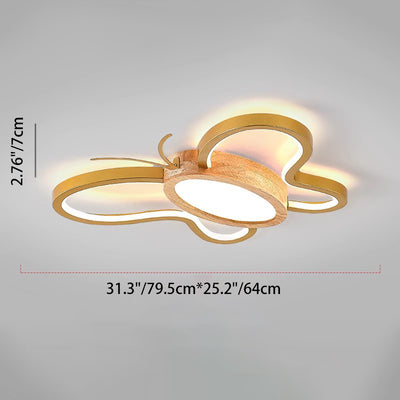 Luz de techo LED empotrada de forma de mariposa de hardware acrílico y madera de caucho para dormitorio para niños creativos contemporáneos 