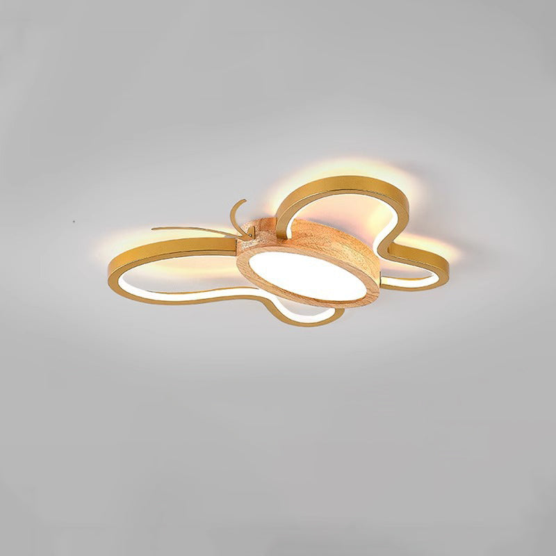 Luz de techo LED empotrada de forma de mariposa de hardware acrílico y madera de caucho para dormitorio para niños creativos contemporáneos 