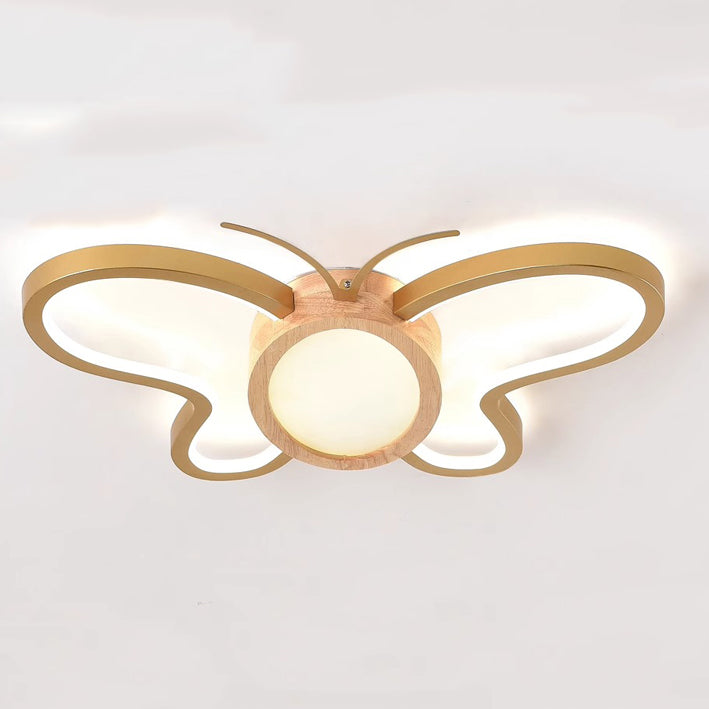 Luz de techo LED empotrada de forma de mariposa de hardware acrílico y madera de caucho para dormitorio para niños creativos contemporáneos 