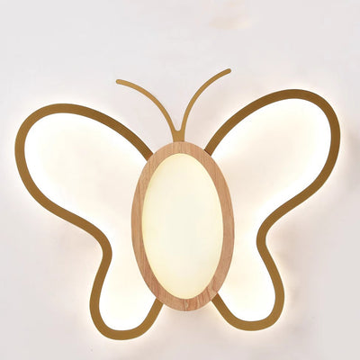 Luz de techo LED empotrada de forma de mariposa de hardware acrílico y madera de caucho para dormitorio para niños creativos contemporáneos 