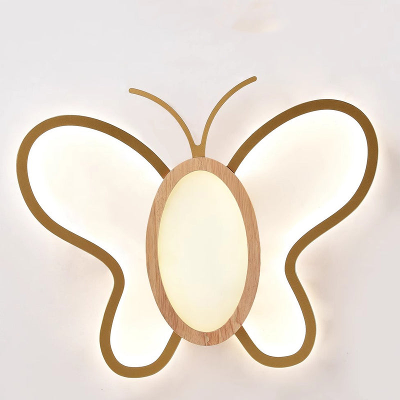 Luz de techo LED empotrada de forma de mariposa de hardware acrílico y madera de caucho para dormitorio para niños creativos contemporáneos 