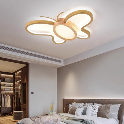 Luz de techo LED empotrada de forma de mariposa de hardware acrílico y madera de caucho para dormitorio para niños creativos contemporáneos 