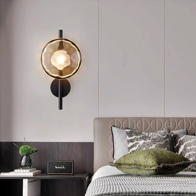 Contemporary Nordic Round Iron Glass LED Wall Sconce Lamp For Bedroom