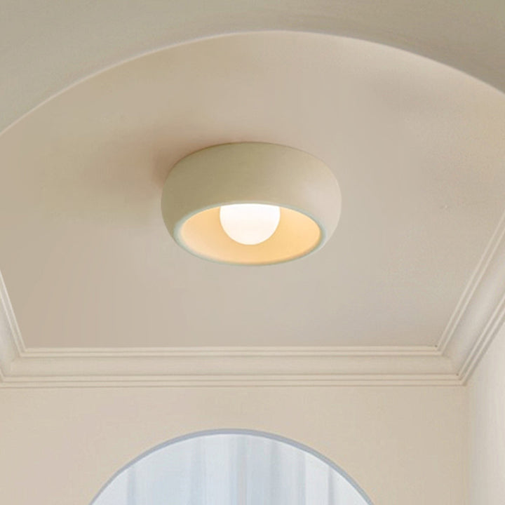 Contemporary Nordic Cream Round Dome Metal Glass LED Flush Mount Ceiling Light For Hallway