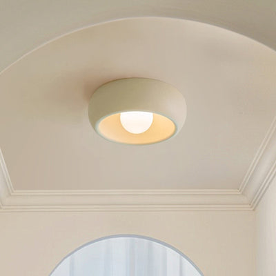 Contemporary Nordic Cream Round Dome Metal Glass LED Flush Mount Ceiling Light For Hallway