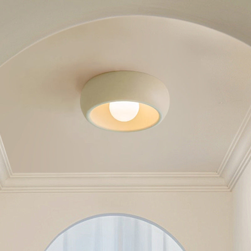 Contemporary Nordic Cream Round Dome Metal Glass LED Flush Mount Ceiling Light For Hallway