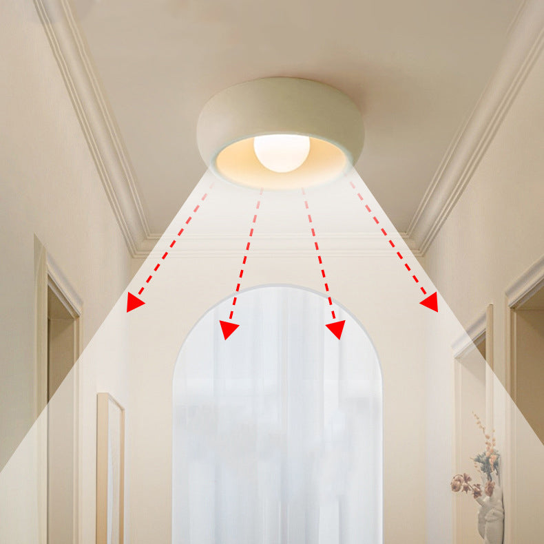 Contemporary Nordic Cream Round Dome Metal Glass LED Flush Mount Ceiling Light For Hallway