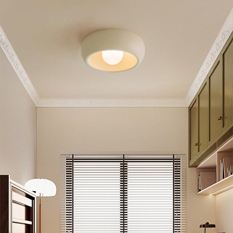 Contemporary Nordic Cream Round Dome Metal Glass LED Flush Mount Ceiling Light For Hallway