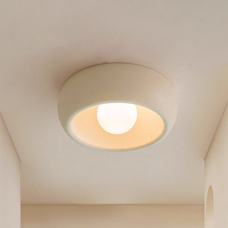 Contemporary Nordic Cream Round Dome Metal Glass LED Flush Mount Ceiling Light For Hallway