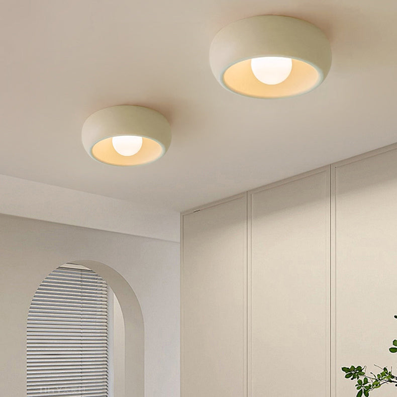 Contemporary Nordic Cream Round Dome Metal Glass LED Flush Mount Ceiling Light For Hallway