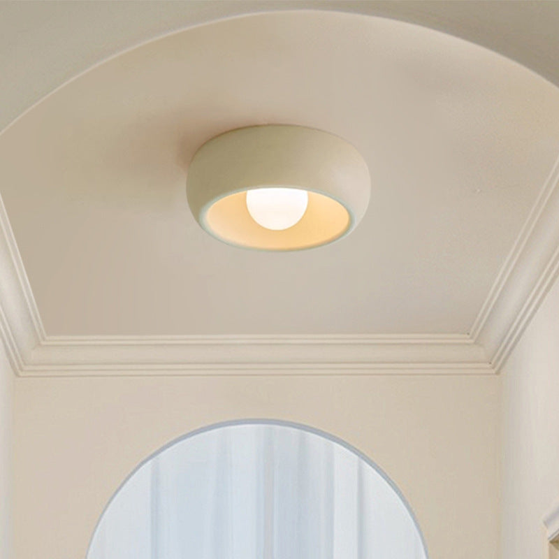 Contemporary Nordic Cream Round Dome Metal Glass LED Flush Mount Ceiling Light For Hallway