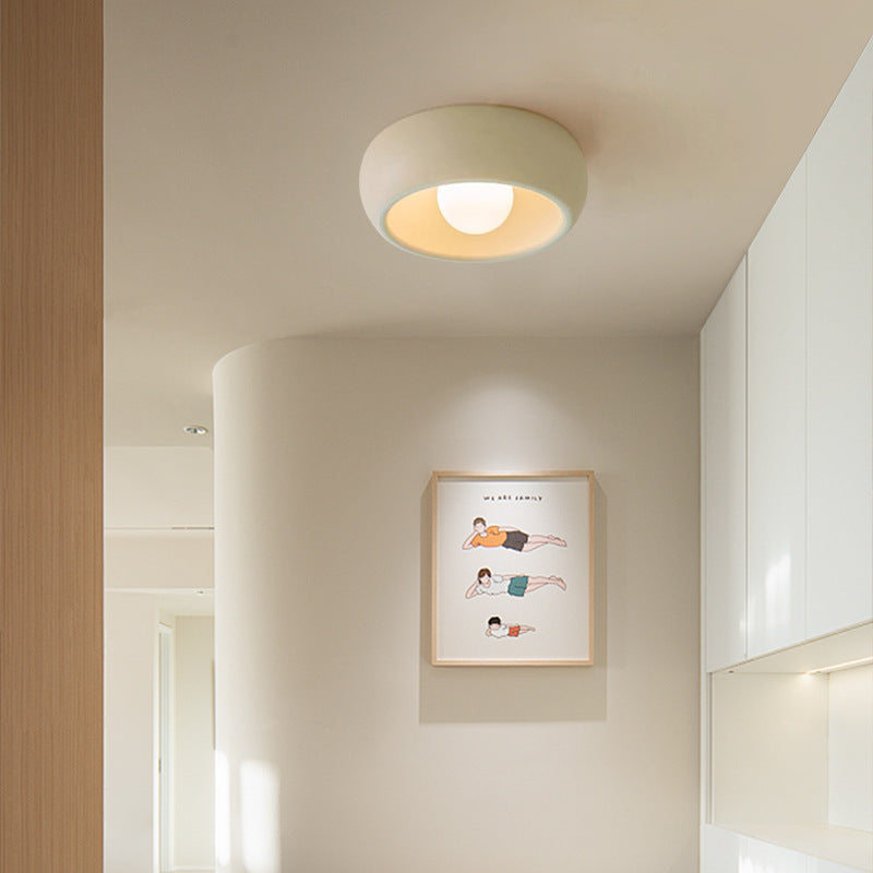 Contemporary Nordic Cream Round Dome Metal Glass LED Flush Mount Ceiling Light For Hallway