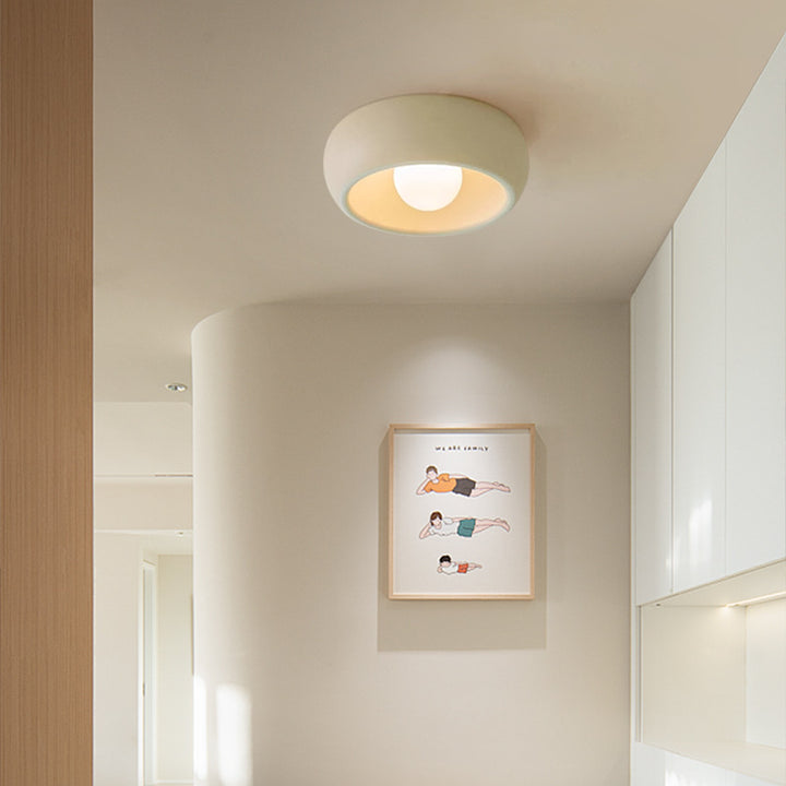 Contemporary Nordic Cream Round Dome Metal Glass LED Flush Mount Ceiling Light For Hallway