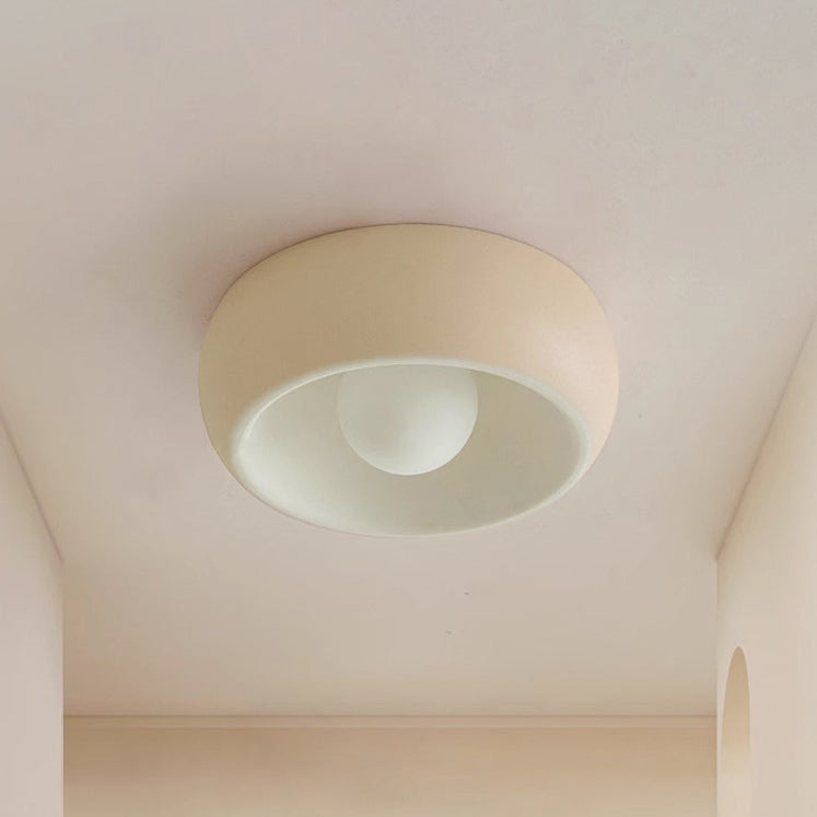 Contemporary Nordic Cream Round Dome Metal Glass LED Flush Mount Ceiling Light For Hallway