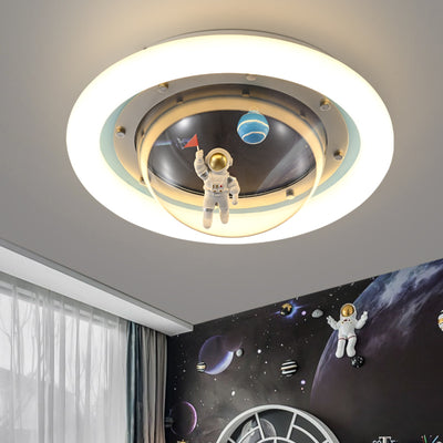 Plafonnier LED en acrylique en forme de dôme rond pour chambre à coucher, avec motif d'astronaute créatif contemporain pour garçon 