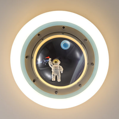 Plafonnier LED en acrylique en forme de dôme rond pour chambre à coucher, avec motif d'astronaute créatif contemporain pour garçon 