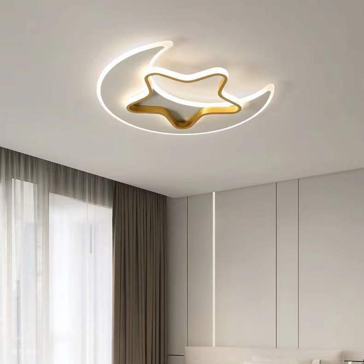Contemporary Creative Moon Star Iron Acrylic LED Flush Mount Ceiling Light For Bedroom
