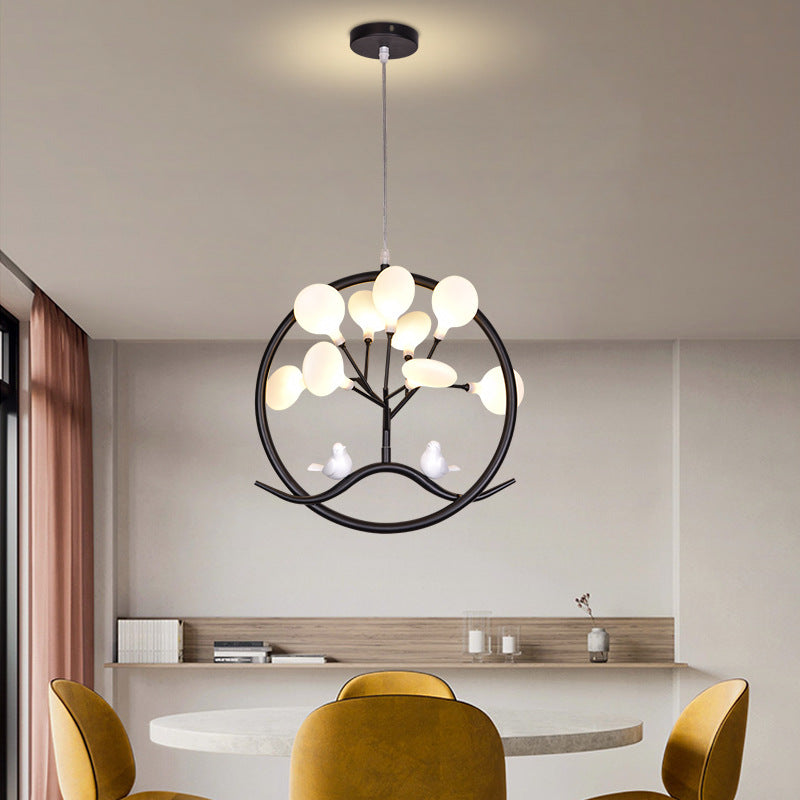 Lámpara de araña contemporánea escandinava en forma de árbol redonda de hierro acrílico de 9 luces para dormitorio 