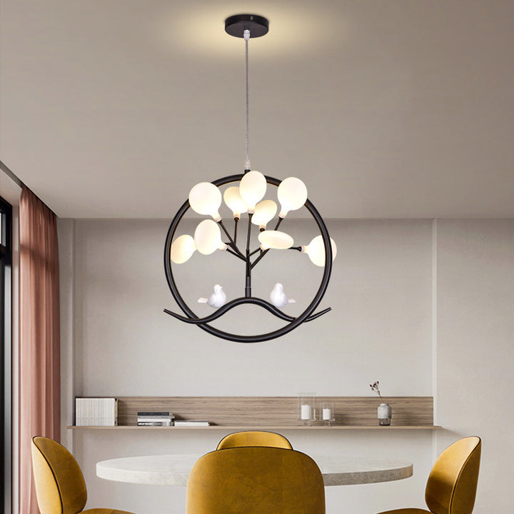 Lustre contemporain en forme d'arbre scandinave rond en fer et acrylique à 9 lumières pour chambre 