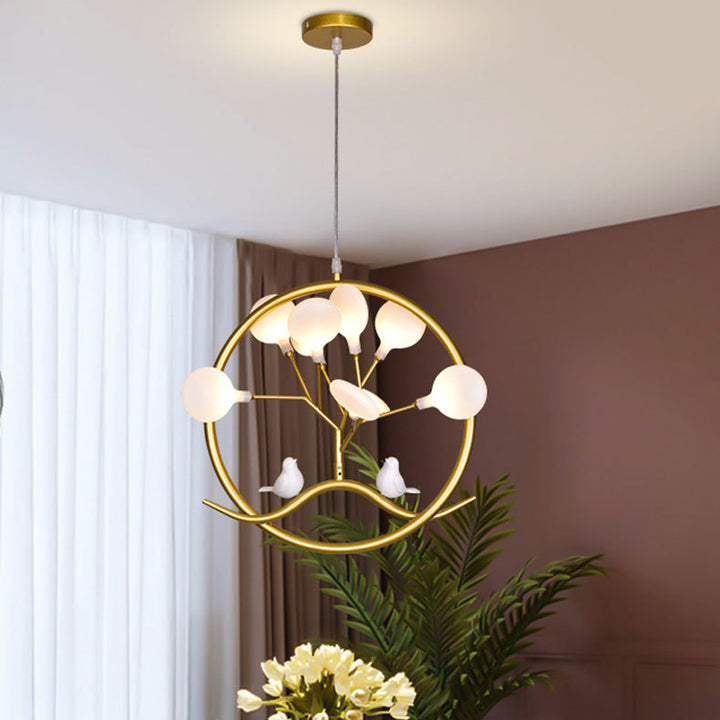 Lustre contemporain en forme d'arbre scandinave rond en fer et acrylique à 9 lumières pour chambre 