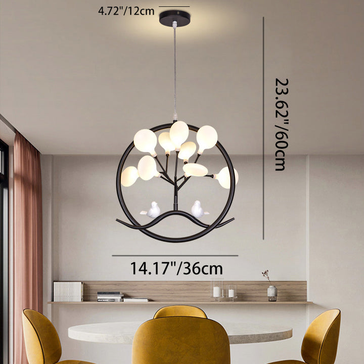 Lustre contemporain en forme d'arbre scandinave rond en fer et acrylique à 9 lumières pour chambre 