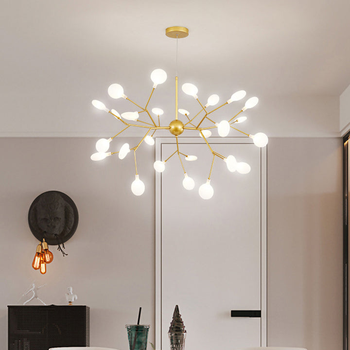 Lustre contemporain en forme de branche de luciole créative ronde linéaire en fer et acrylique 9/27 lumières pour salle à manger 